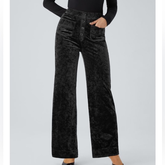 HALARA Pants - HALARA VELVET BLACK HIGH WAISTED WIDE LEG FRONT POCKET PULL ON PANTS SZ MED NWT